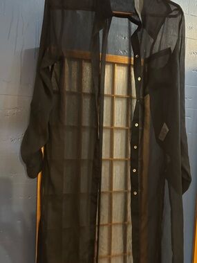 Dynamite Black Sheer Long Button-Down Duster Cardigan – Size M